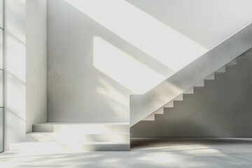 White staircase illuminated by natural light streaming through a window creating a bright and airy atmosphere indoors