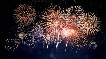 Fototapeta premium 夜空に輝く綺麗で美しい打ち上げ花火のイメージ 背景素材 AI生成素材 カラフル