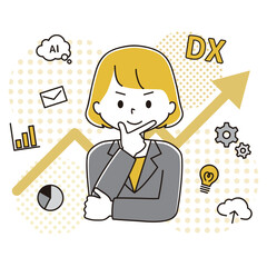 決めポーズ　DX化で業務の効率化が進んで成功した女性のイラスト