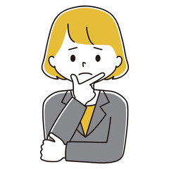 決めポーズ　スーツ姿の女性のイラスト　困る
