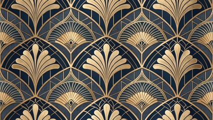 Elegant art deco pattern with gold accents on dark background