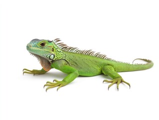 Fototapeta premium Striking Green Iguana Portrait on a Clean White Background, Reptile