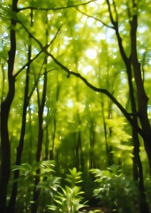 Fototapeta premium Abstract blurred green tree forest sunny day ecology bokeh green bokeh green abstract background light bright blur pattern