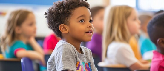 Attentive African Boy Smiles in Classroom, Elementary Learning