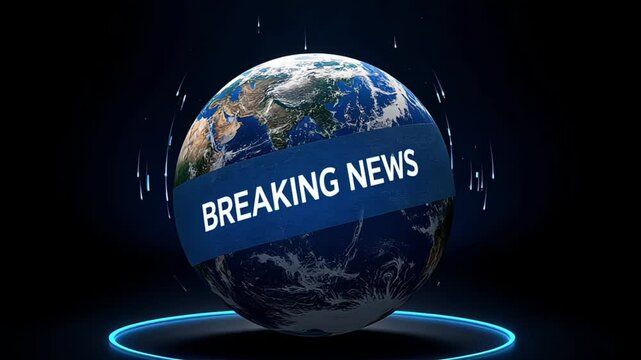 Breaking news background with Earth planet and light effects