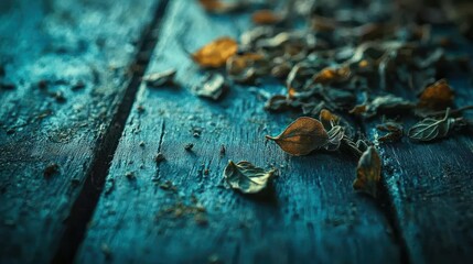 Dried herbs on rustic wooden table, autumnal setting, food blog use