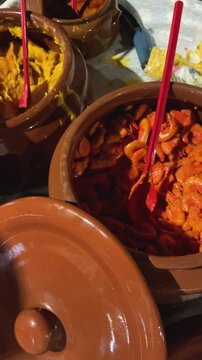 Bahian acaraj&eacute; tray with shrimp, vatap&aacute; and pepper