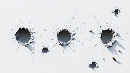 Bullet Holes in Wall with Fragmented Edges and Clear Shadows