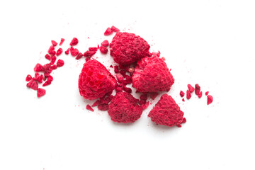 A dried and freeze-dried raspberries