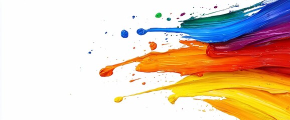 Vibrant rainbow paint splashes isolated on white.