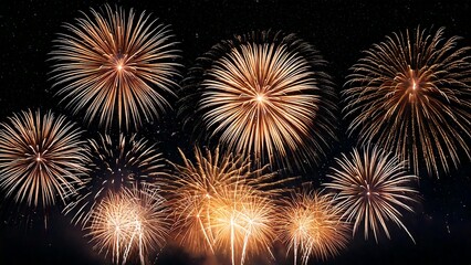 Fototapeta premium 夜空に輝く綺麗で美しい打ち上げ花火のイメージ 背景素材 AI生成素材 オレンジ イエロー