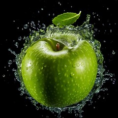 Water splashing on Green apple. Fresh Green apple