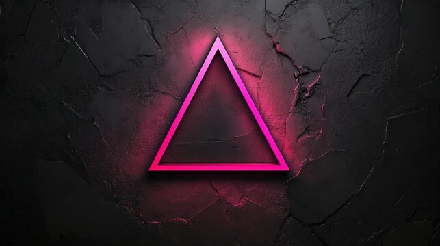 Neon Pink Triangle Sign on Textured Black Background