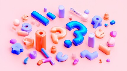 Abstract Colorful 3D Shapes Composition on Pastel Pink Background