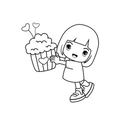 Valentine Day Coloring Page with cute girl