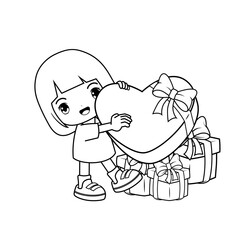 Valentine Day Coloring Page with cute girl