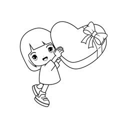 Valentine Day Coloring Page with cute girl