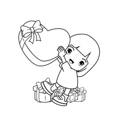 Valentine Day Coloring Page with cute girl