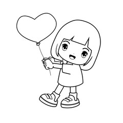 Valentine Day Coloring Page with cute girl