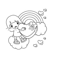 Valentine Day Coloring Page with cute girl