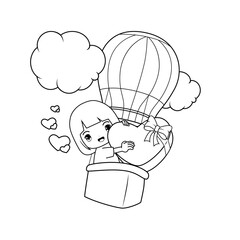 Valentine Day Coloring Page with cute girl