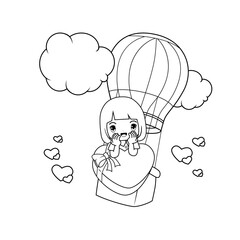Valentine Day Coloring Page with cute girl