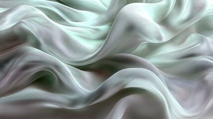 Obraz premium Elegant Draped Fabric: Mint Green Silk Texture Background. Soft, Flowing Waves, Smooth and Sheer, Luxurious Pastel Green Abstract Design for Fashion, Beauty, and Style.