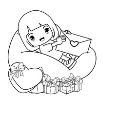 Valentine Day Coloring Page with cute girl