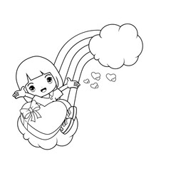 Valentine Day Coloring Page with cute girl