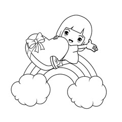 Valentine Day Coloring Page with cute girl