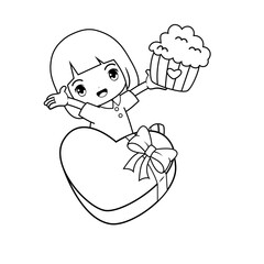 Valentine Day Coloring Page with cute girl