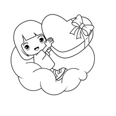 Valentine Day Coloring Page with cute girl