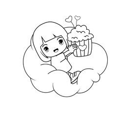 Valentine Day Coloring Page with cute girl