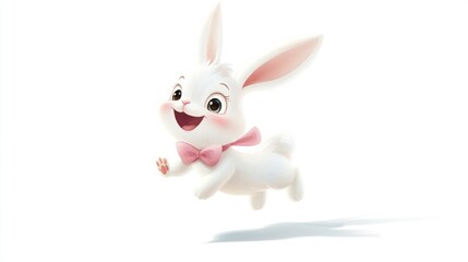 Obraz premium Happy bunny leaping, white background, spring