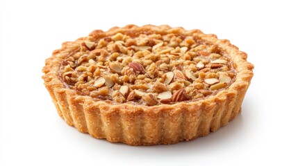 Delicious homemade almond tart on a clean white background, studio shot