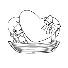 Valentine Day Coloring Page with cute girl