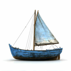 Obraz premium Old Wooden Sailboat Isolated On White