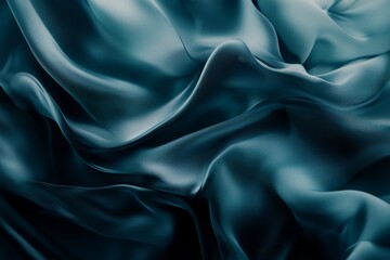 Fototapeta premium Teal silk fabric drapes, studio shot, dark background, textile design