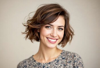 beauty portrait of a happy woman with short brunette hair