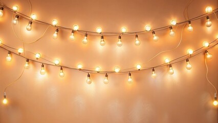 Warm-toned incandescent string lights elegantly arranged against a neutral backdrop, creating a soft and inviting ambiance, perfect for festive celebrations or casual gatherings.