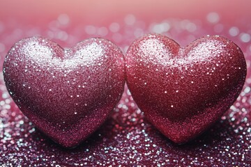 Obraz premium Two interlocking hearts on a pink background symbolizing love and affection in a romantic setting