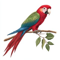 Obraz premium Graceful Parrot with Colorful Feathers on White Background - Photorealistic Illustration of Intricate Feather Detailing