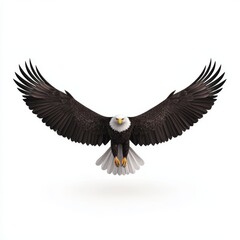 Fototapeta premium Majestic Bald Eagle with Wings Spread on White Background - Photorealistic Wildlife Portrait of Fierce Predator with Sharp Beak and Intense Gaze