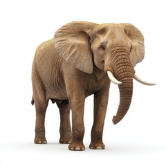 Obraz premium Majestic Wise Elephant in Photorealistic Render Standing on White Background, Textured Skin, Large Ears, Strong Tusks