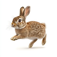 Adorable Playful Rabbit with Soft Fur on White Background - Photorealistic Image of Bunny with Floppy Ears and Bright Eyes
