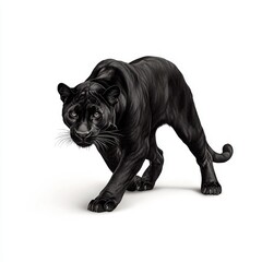 Fototapeta premium Powerful Black Panther Prowling with Intensity on White Background in Photorealistic Illustration