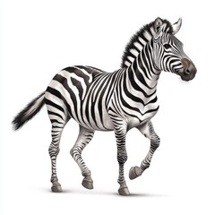 Fototapeta premium Energetic Chevron-Striped Zebra in Wild Motion on White Background | Photorealistic Black and White Wildlife Art