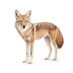 Fototapeta premium Curious Coyote Portrait on White Background with Textured Fur - Photorealistic Wildlife Scene