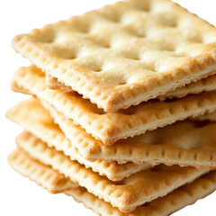 Crispy Crackers Stacked Neatly on a White Background