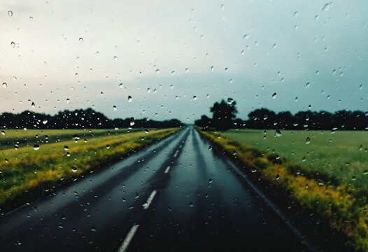 natural route through window with rain drops
